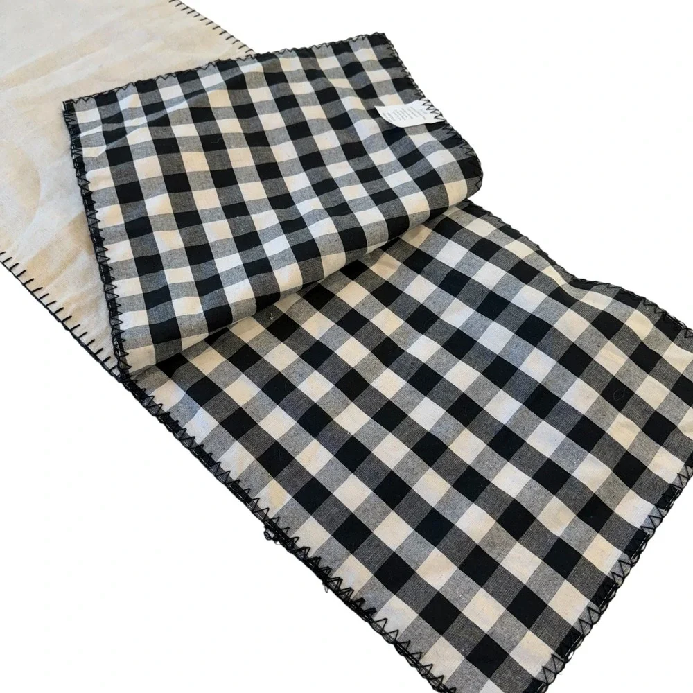 MStyle Easter Bunny Table Runner Buffalo Check Farmhouse Black White Linen Blend
